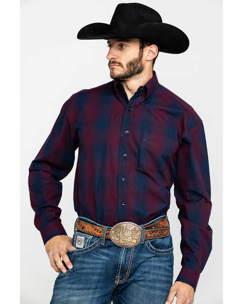 Image #1 - Stetson Men's Satin Ombre Plaid Long Sleeve Western Shirt , Blue, hi-res
