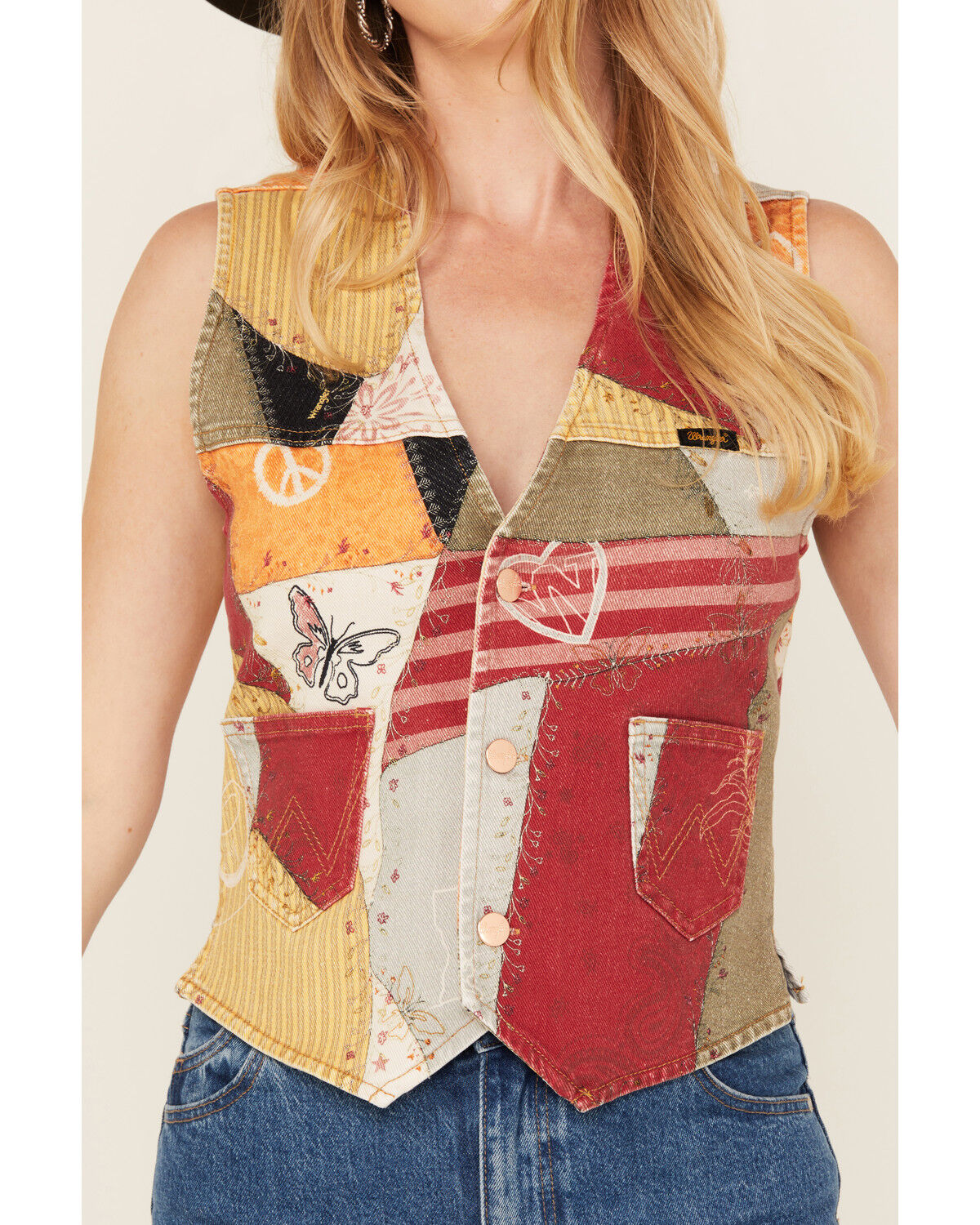 Image #4 - Wrangler X Lainey Wilson Women's Mixed Patchwork Vest, Rust Copper, hi-res