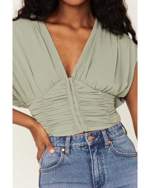 Image #3 - Free People Women's Aria Ruched Corset Crop Top, Olive, hi-res