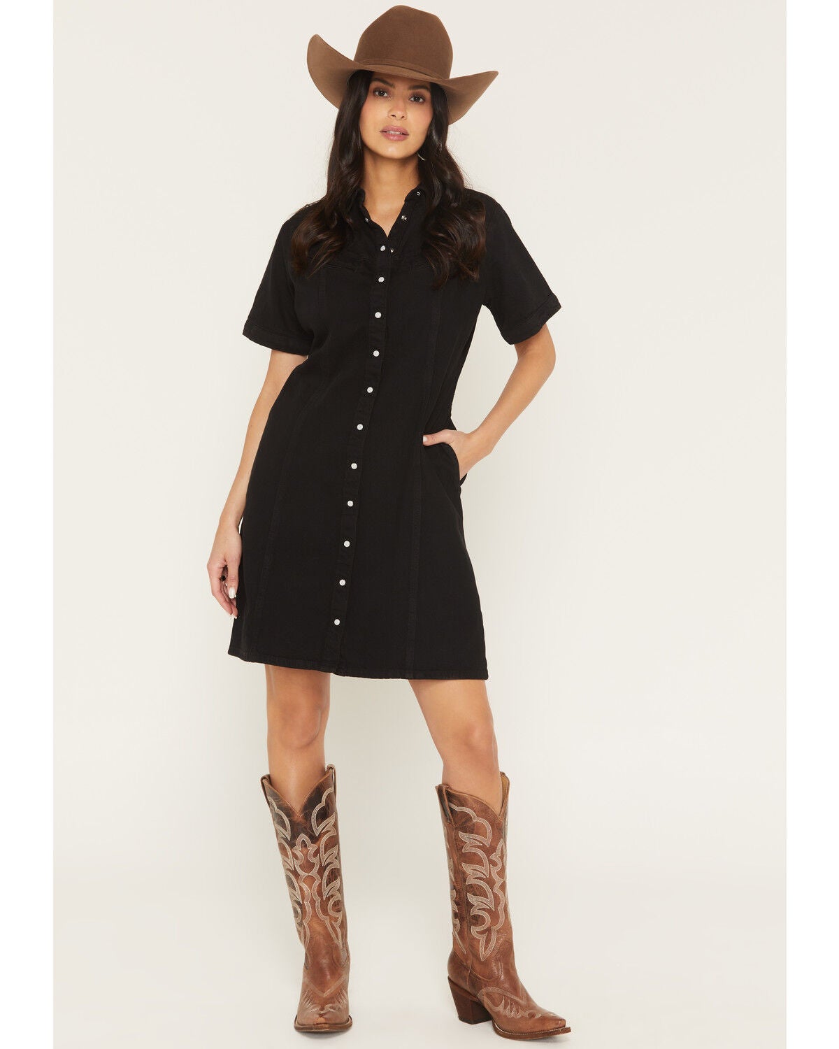 Image #1 - Levi's Women's Rinoa Short Sleeve Snap Denim Mini Dress, Black, hi-res
