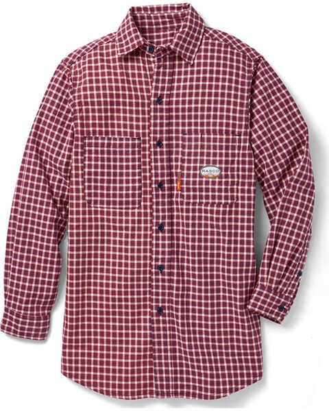 Image #1 - Rasco Men's FR Plaid Print Long Sleeve Button Down Work Shirt, Red, hi-res