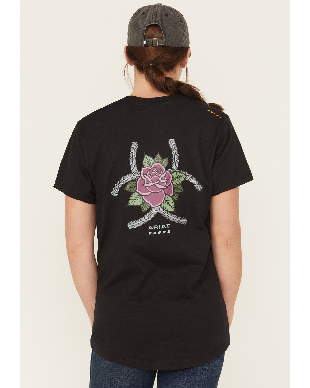 Image #1 - Ariat Women's Rebar Workman Rose Short Sleeve Graphic Work Tee, Black, hi-res
