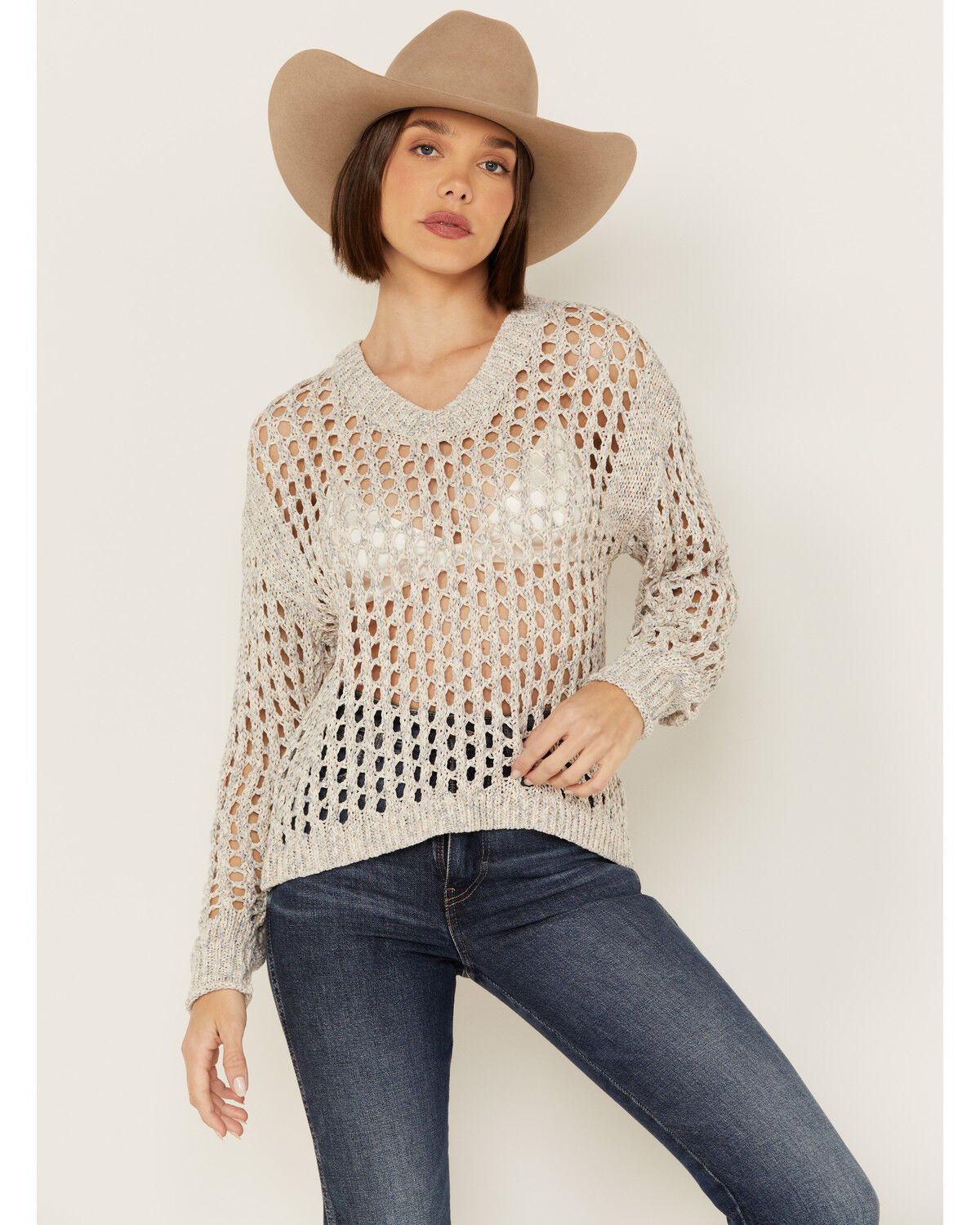 Image #2 - Cleo + Wolf Women's Allison Open Knit Long Sleeve Sweater, Blue, hi-res