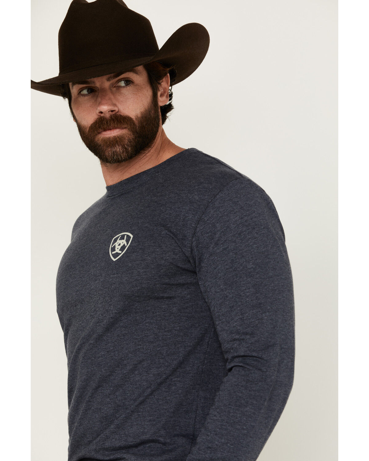 Image #3 - Ariat Men's Saltillo Lockup Long Sleeve Graphic Shirt, Heather Blue, hi-res