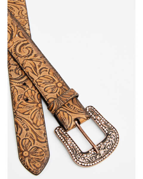 Image #2 - Shyanne Women's Floral Print Leather Belt , Brown, hi-res