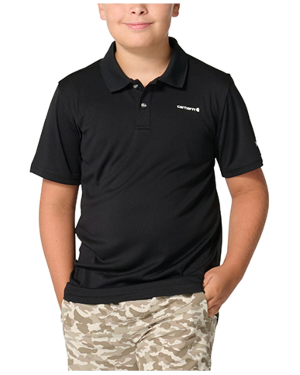 Image #1 - Carhartt Boys' Solid Logo Short Sleeve Polo, Black, hi-res