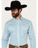 Roper Men's Amarillo Geo Medallion Long Sleeve Button Down Western Shirt, Blue, hi-res