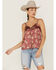 Image #1 - Panhandle Women's Floral Satin Button Front Cami, Rust Copper, hi-res