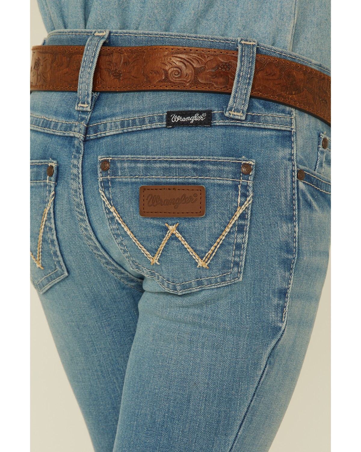 Image #3 - Wrangler Girls' Light Wash Mid Rise Embroidered Modern Bootcut Jeans, Light Blue, hi-res