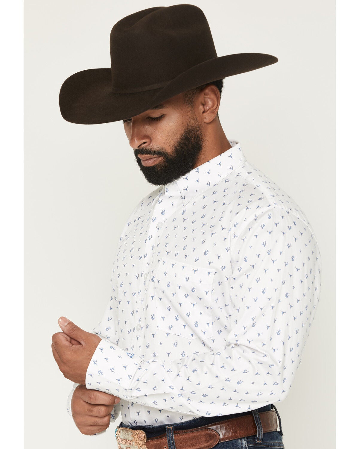 Image #2 - Wrangler X Cody Johnson Men's Steer Head Print Long Sleeve Button-Down Western Shirt, White, hi-res