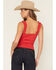 Image #4 - Miss Me Women's Solid Ruffle Tank Top, Red, hi-res