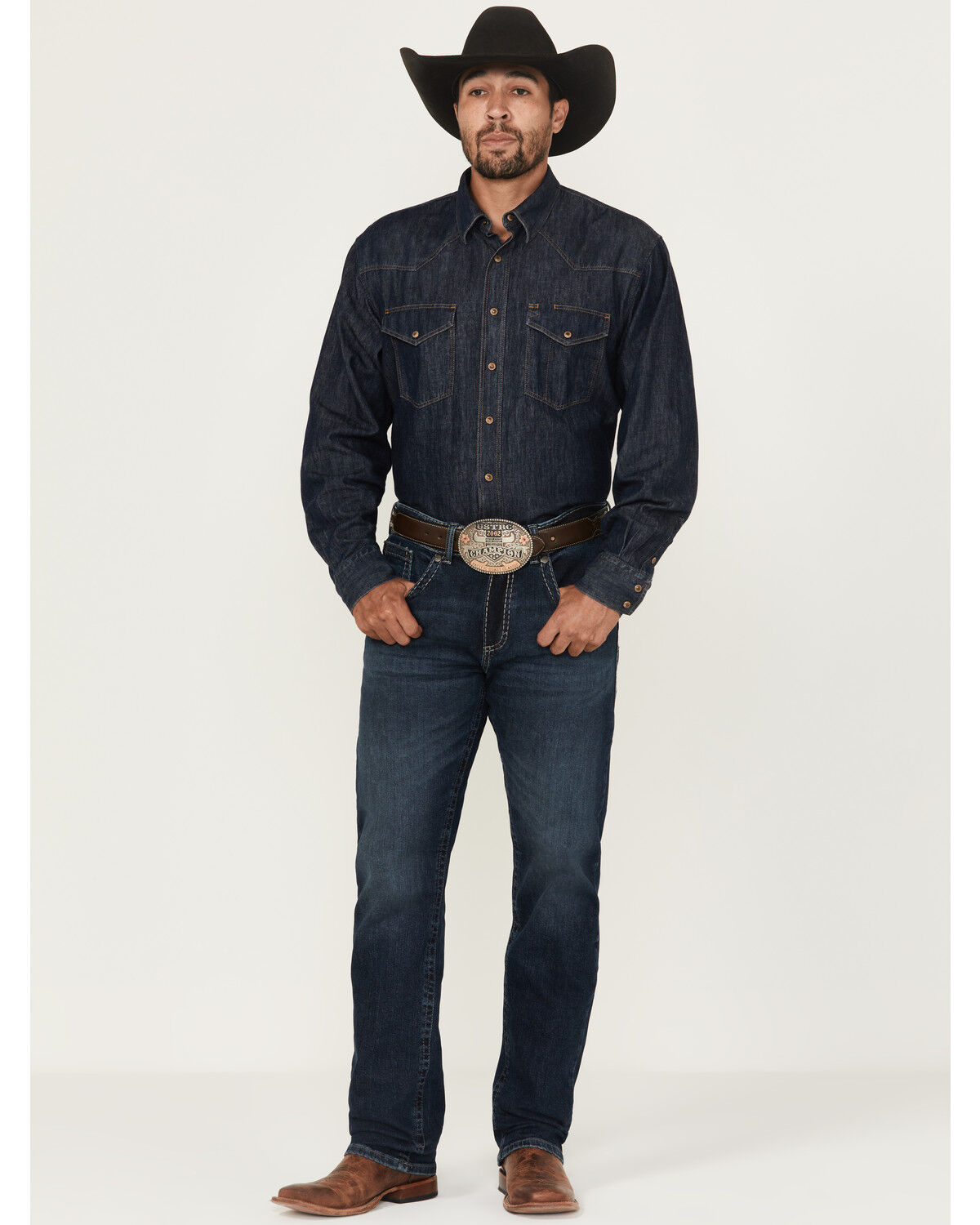Image #1 - Rock 47 by Wrangler Men's Victor Dark Wash Slim Straight Stretch Denim Jeans, Dark Wash, hi-res
