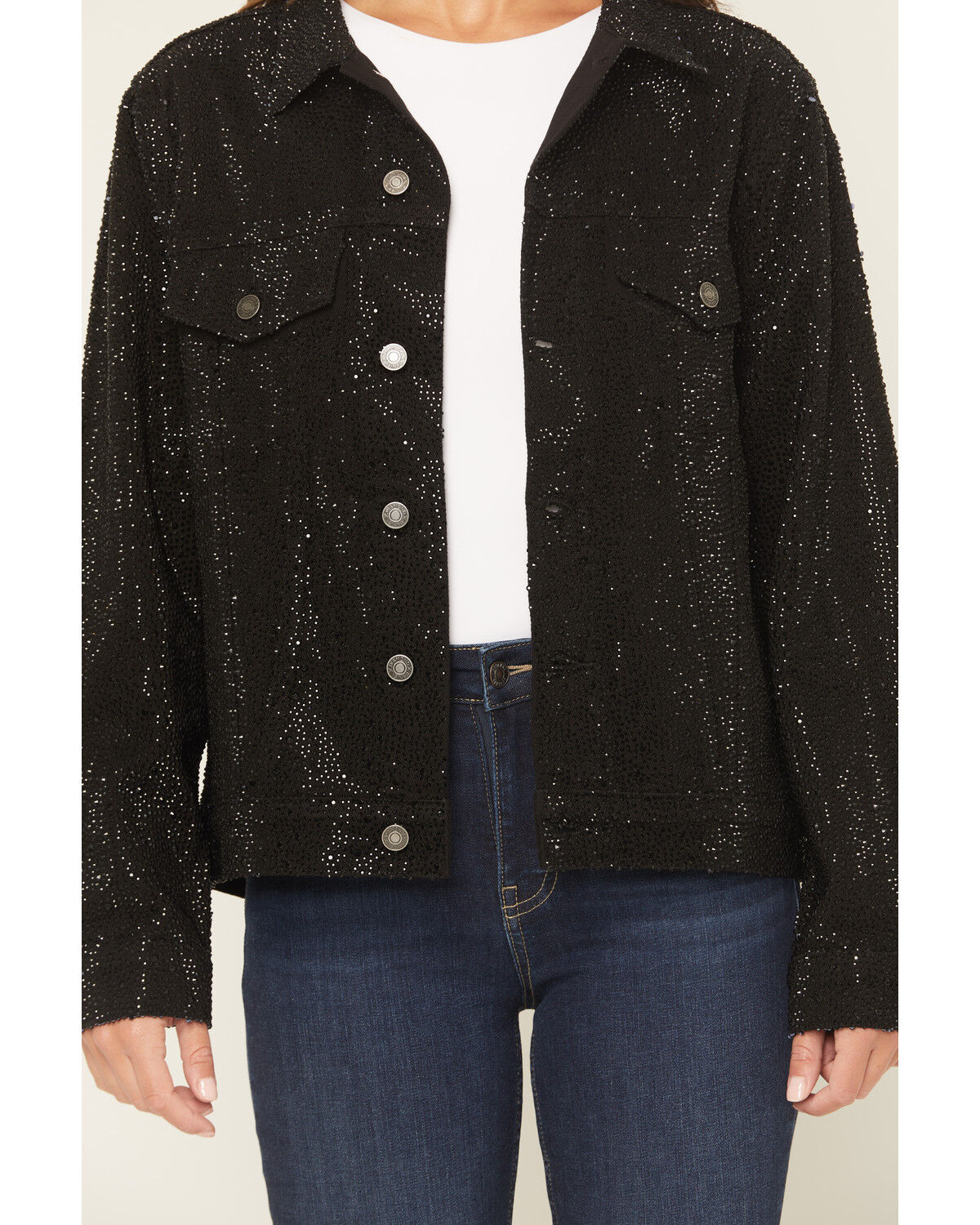 Image #4 - DanielXDiamond Women's Cash Embellished Denim Jacket, Black, hi-res