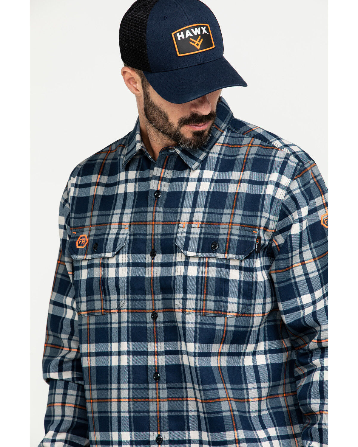 Image #5 - Hawx Men's FR Plaid Print Long Sleeve Woven Work Shirt - Tall, Blue, hi-res