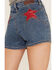 Rock & Roll Denim Women's Medium Wash High Rise Red Star Denim Shorts, Medium Wash, hi-res