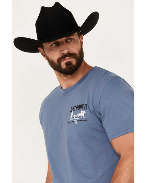 Image #2 - Cowboy Hardware Men's Just Rope It Short Sleeve Graphic T-Shirt, Blue, hi-res