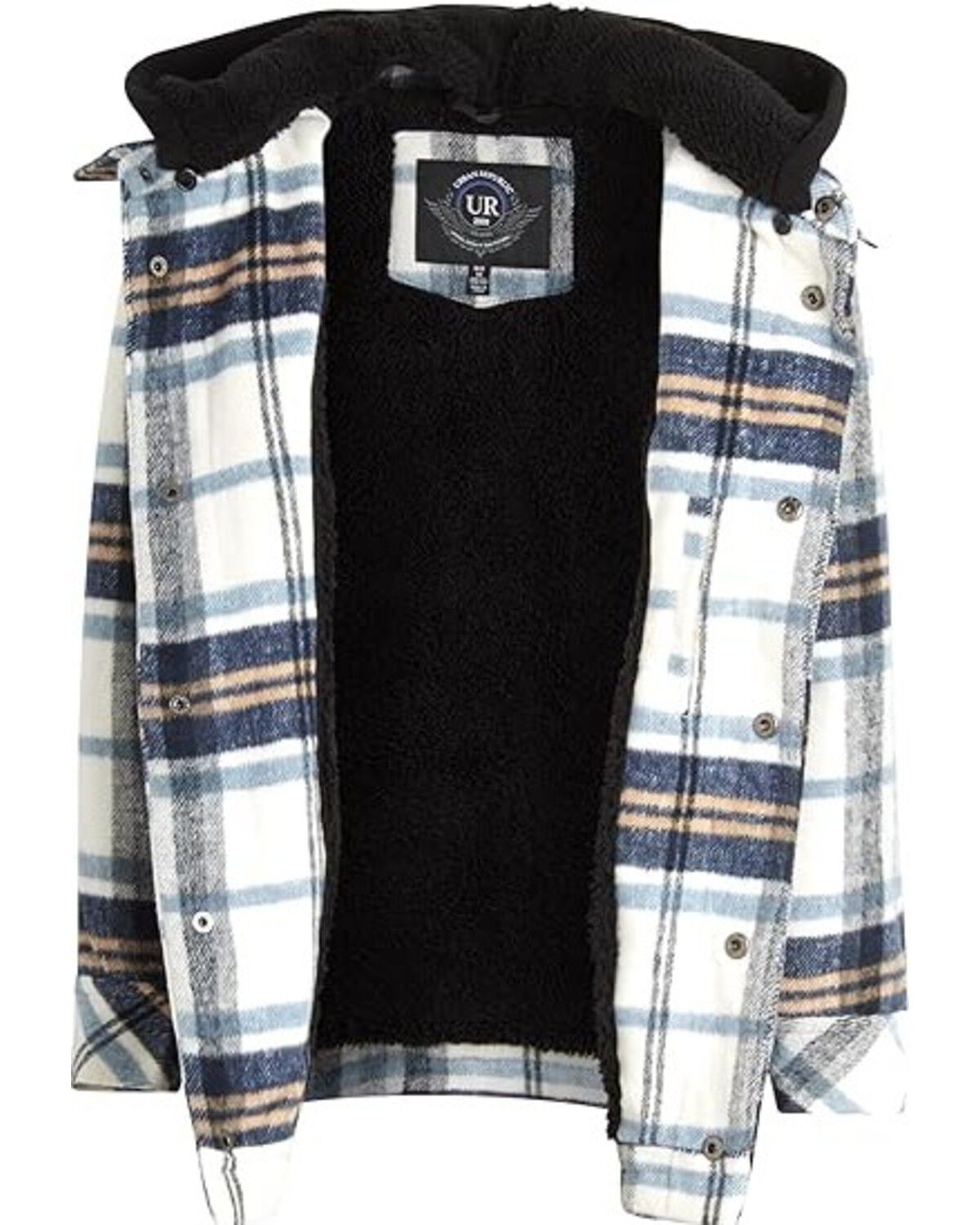 Image #2 - Urban Republic Toddler Boys' Plaid Print Sherpa Lined Hooded Shirt Jacket, White, hi-res