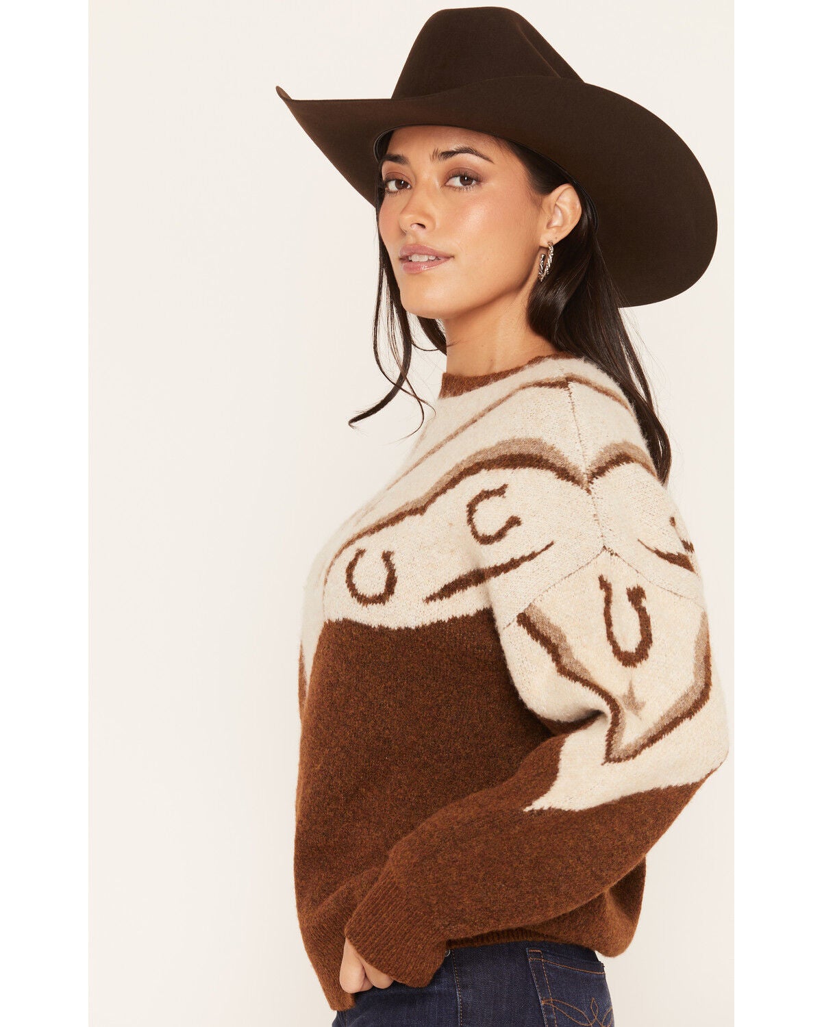 Image #2 - Panhandle Slim Women's Conversational Yoke Sweater, Brown, hi-res