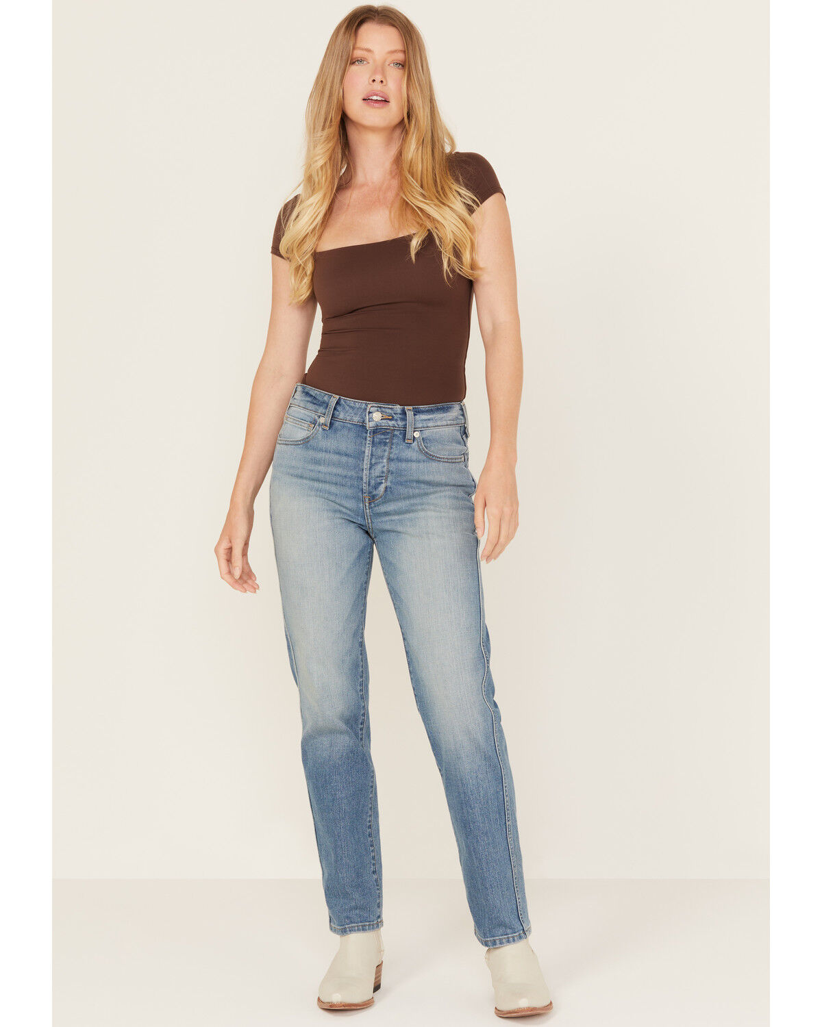 Image #1 - Ariat Women's Bridle Medium Wash High Rise Slim Straight Stretch Denim Jeans, Medium Wash, hi-res