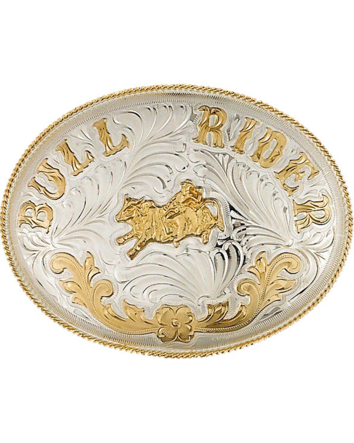 Western Express Men's Extra Large German Bull Rider Belt Buckle, Silver, hi-res