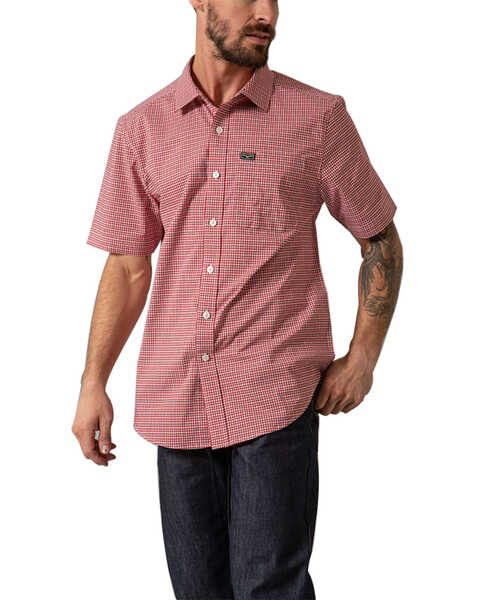 Kimes Ranch Men's Chute Plaid Print Short Sleeve Button Down Western Shirt, Red, hi-res