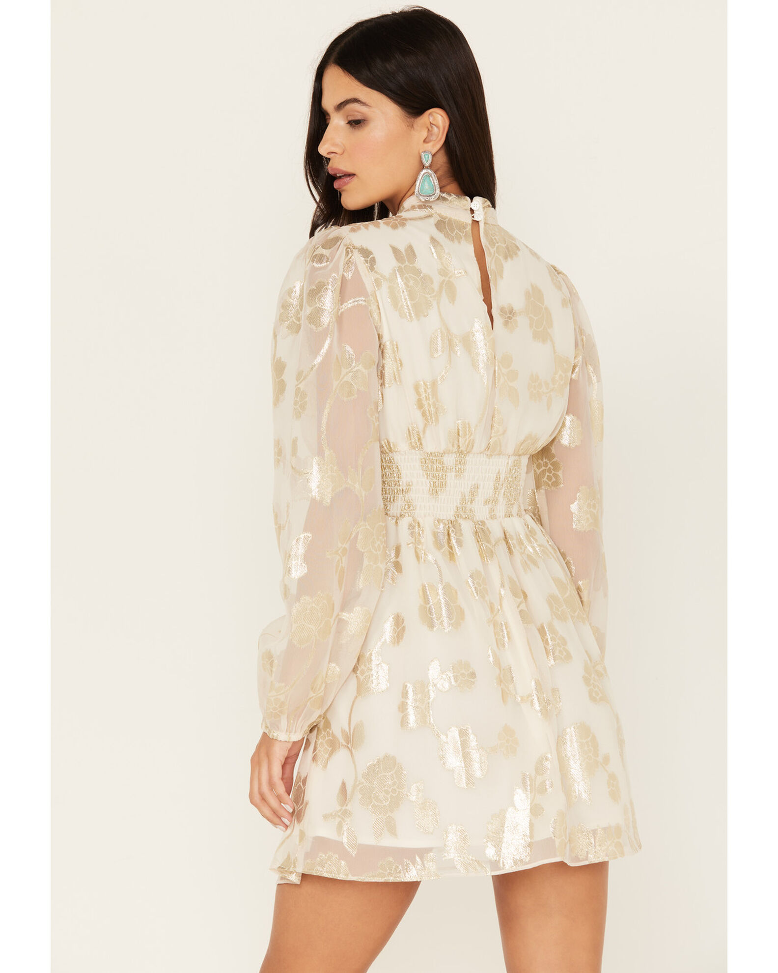 Image #4 - Sadie & Sage Women's Cham Afterglow Metallic Floral Print Mini Dress, Off White, hi-res