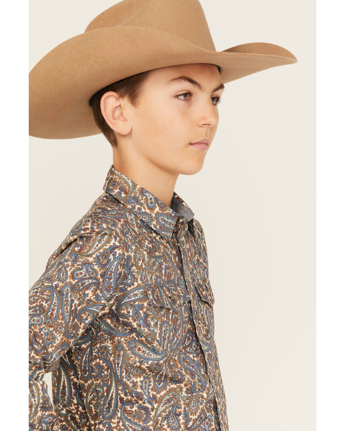 Image #2 - Cody James Boys' Madera Paisley Print Long Sleeve Snap Western Shirt, Blue, hi-res