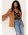 Flying Tomato Women's Faux Suede Fringe Blazer, Camel, hi-res