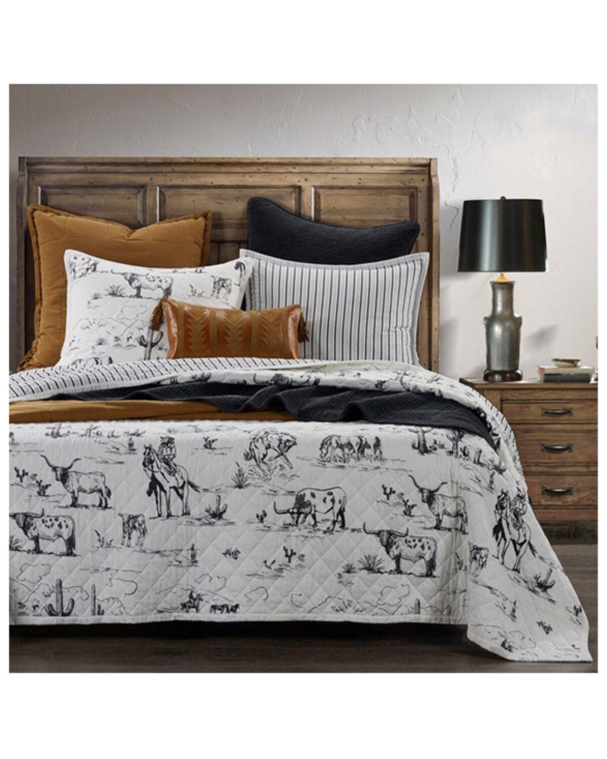 HiEnd Accents Black Ranch Life Western Toile Reversible 3-Piece Full/Queen Quilt Set, Black, hi-res