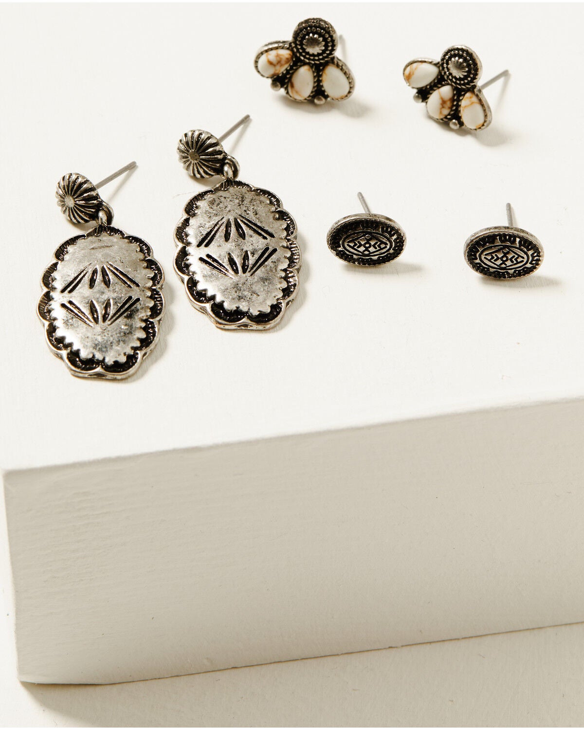 Image #2 - Shyanne Women's Isla Oasis Stamped Earring Set - 6 Piece, Silver, hi-res