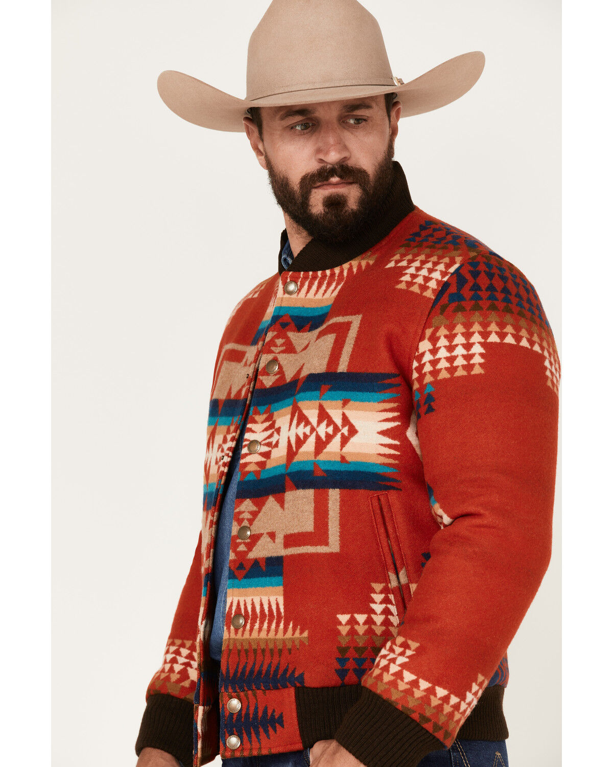 Image #2 - Pendleton Men's Gorge All-Over Print Quilted Snap Bomber Jacket, Red, hi-res