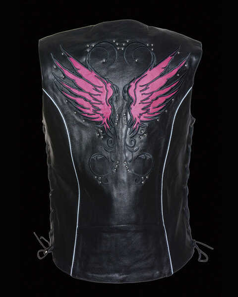 Image #2 - Milwaukee Leather Women's Stud & Wings Leather Vest - 4X, Pink/black, hi-res