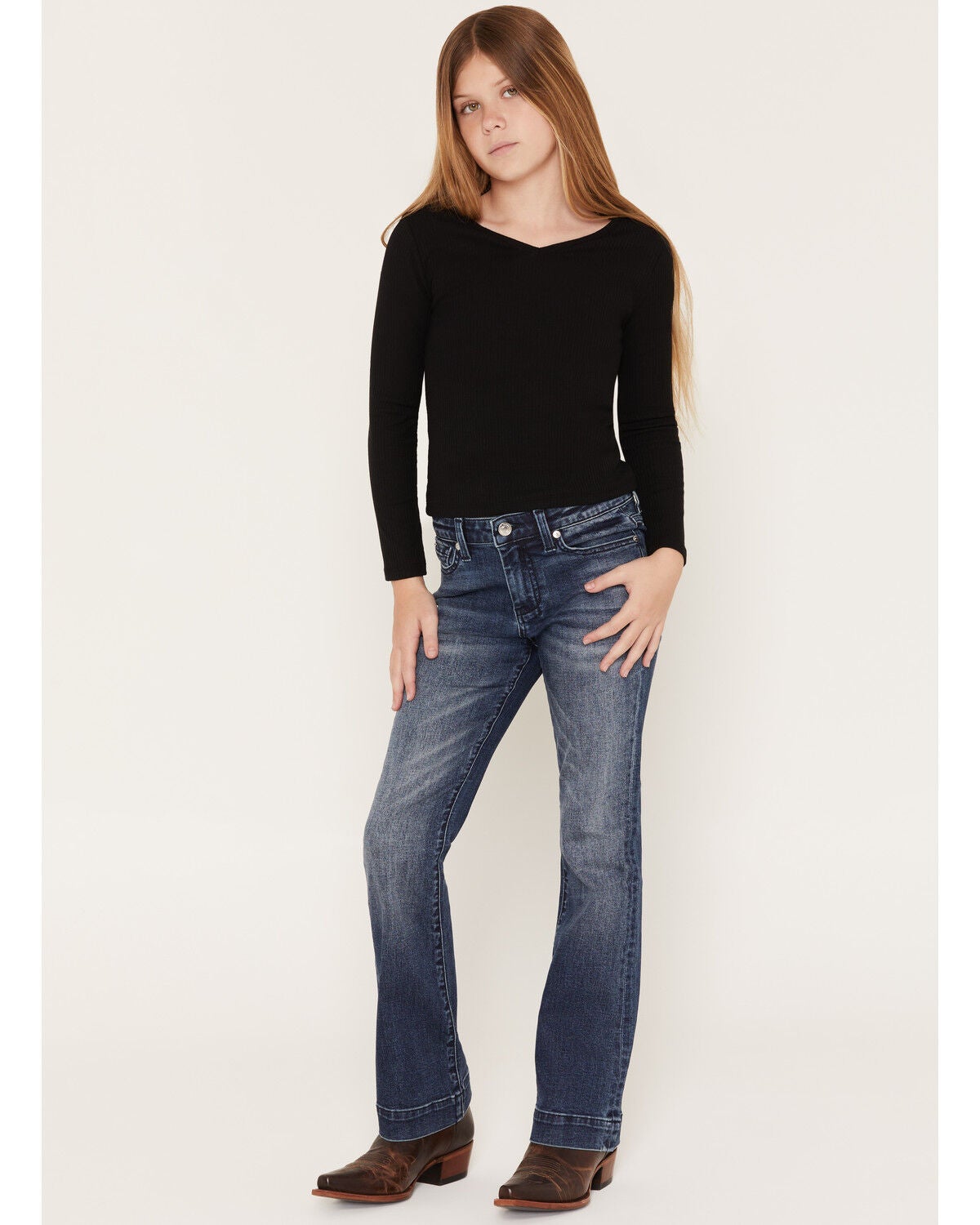 Image #3 - 7 For All Mankind Girls' Lake Dark Wash Mini Dojo Trouser Stretch Denim Jeans, Blue, hi-res