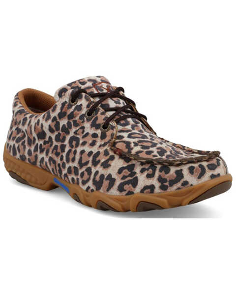 Twisted X Women's Cheetah Print Boat Shoe Driving Shoes - Moc Toe , Leopard, hi-res