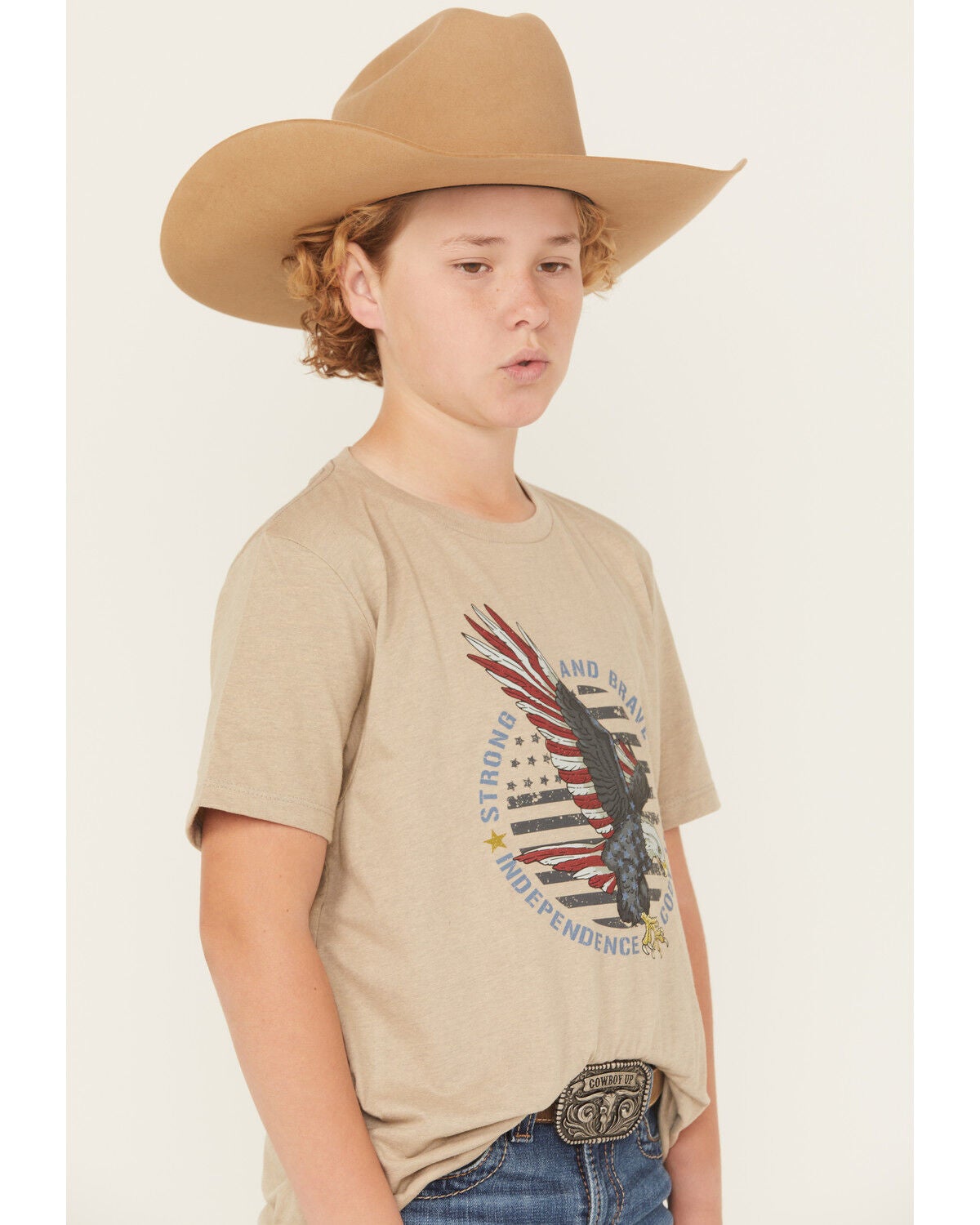 Image #2 - Cody James Boys' Hit Strong And Brave Short Sleeve Graphic T-Shirt, Tan, hi-res