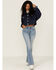 Unpublished Denim Women's Dark Wash Oversized Cropped Button Down Jacket, Blue, hi-res