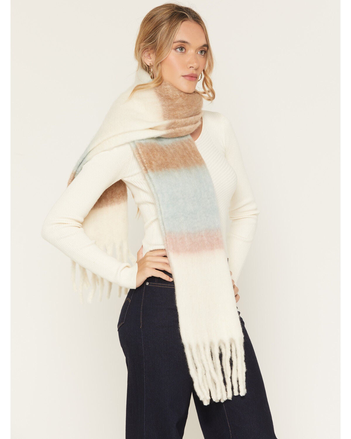 Shyanne Women's Fable Oversized Wool Blend Scarf, White, hi-res