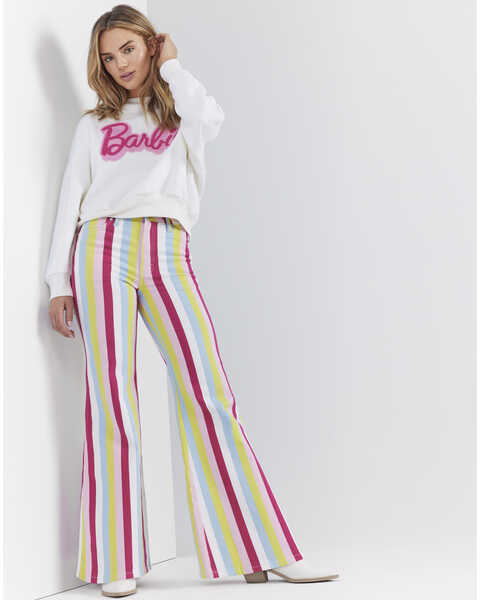 Image #2 - Wrangler® X Barbie™ Women's High Rise Striped Wanderer Stretch Flare Jeans , Multi, hi-res