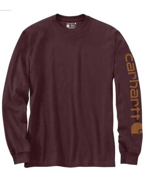 Image #1 - Carhartt Men's Loose Fit Heavyweight Long Sleeve Logo Graphic Work T-Shirt, Wine, hi-res