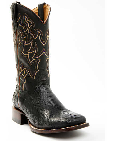 Cody James Men's Exotic Ostrich Leg Western Boots - Broad Square Toe, Black, hi-res