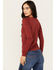 Image #4 - Shyanne Women's Long Sleeve Southwest Burnout Print Henley Shirt , Dark Red, hi-res