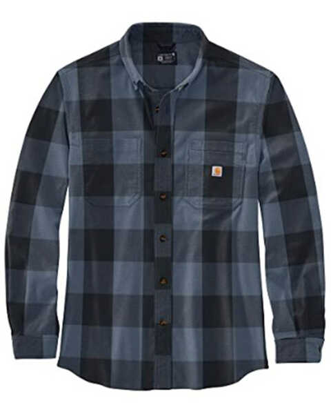 Carhartt Men's Plaid Print Rugged Flex Relaxed Fit Midweight Long Sleeve Button-Down Flannel Shirt, Navy, hi-res