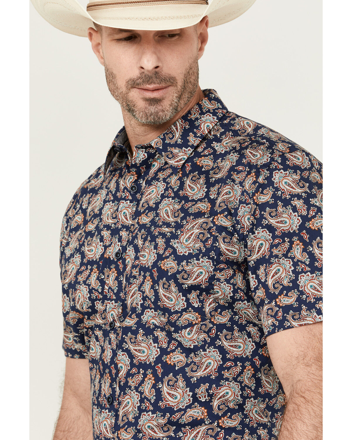 Image #2 - Cody James Men's Grand Finale Paisley Print Short Sleeve Button-Down Stretch Western Shirt, Navy, hi-res