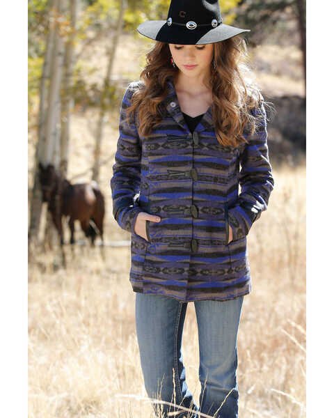 Cruel Girl Girls' Southwestern Patterned Tweed Coat , Blue, hi-res