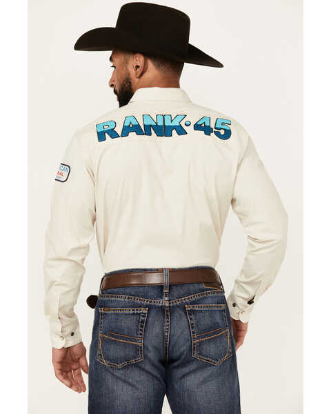 Image #4 - RANK 45® Men's Patched Racer Logo Long Sleeve Snap Stretch Performance Western Shirt , Ivory, hi-res