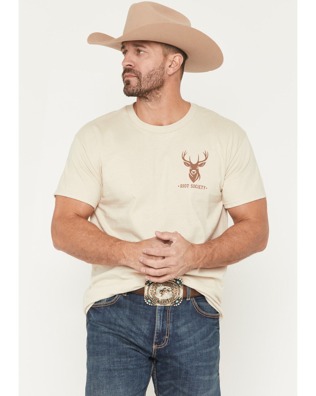 Image #2 - Riot Society Men's Ornate Deer Short Sleeve Graphic T-Shirt, Sand, hi-res