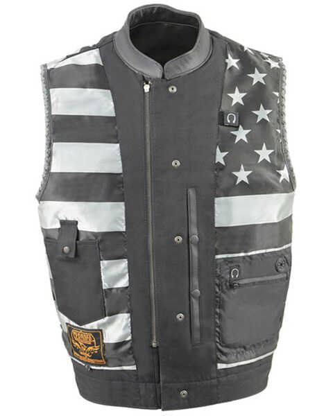 Image #4 - Milwaukee Leather Men's Old Glory Laced Arm Hole Concealed Carry Leather Vest, Black, hi-res