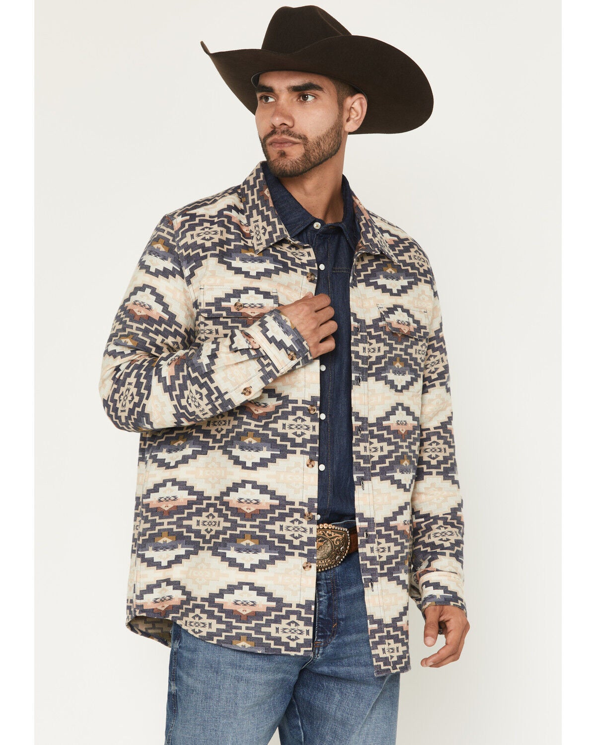 Panhandle Slim Men's Jacquard Southwestern Print Long Sleeve Button-Down Western Shirt, Cream, hi-res