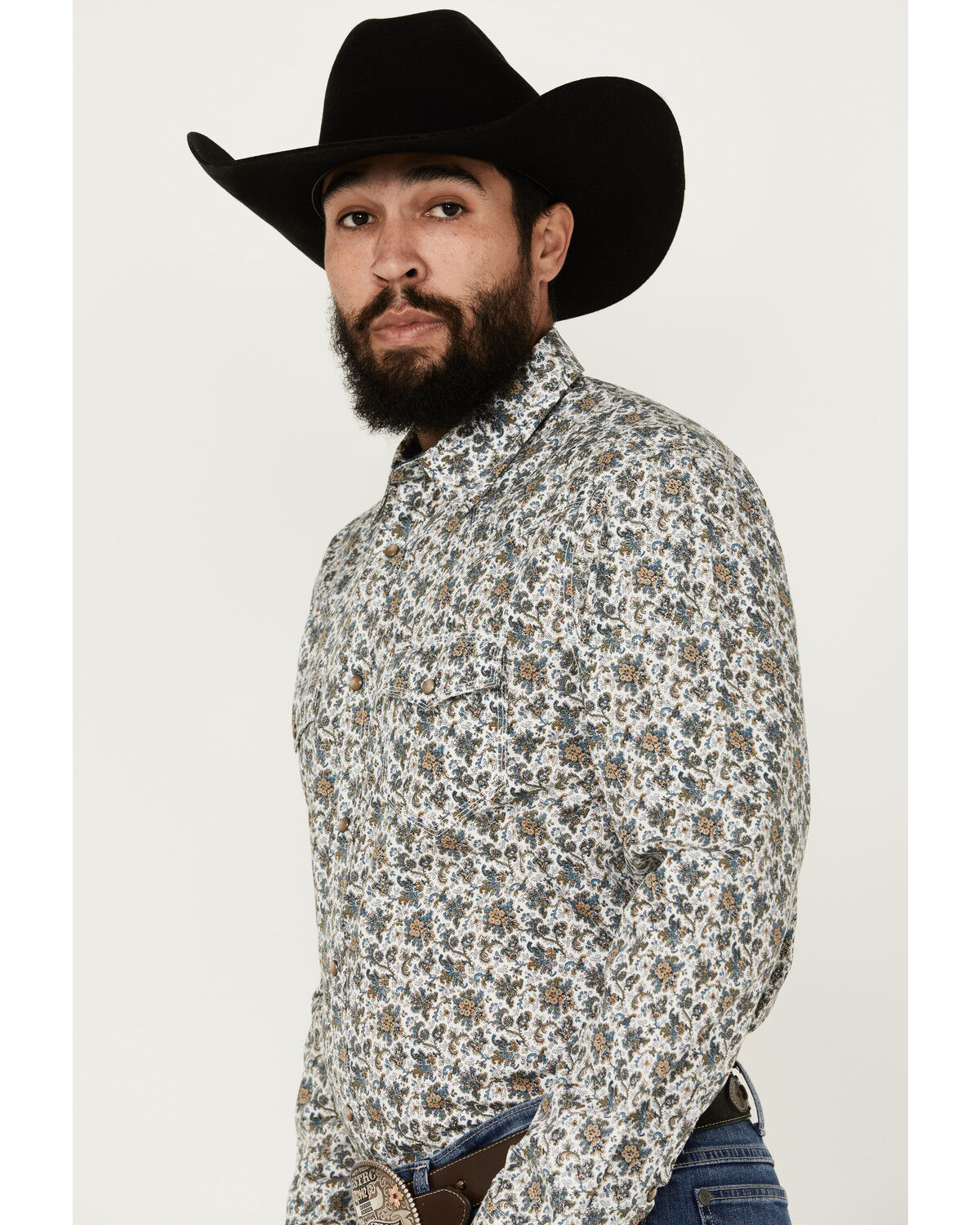 Image #2 - Moonshine Spirit Men's Strummin Floral Print Long Sleeve Snap Western Shirt, White, hi-res