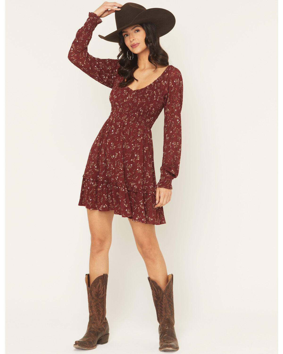Image #2 - Idyllwind Women's Pippin Ditsy Floral Print Long Sleeve Mini Dress, Cherry, hi-res